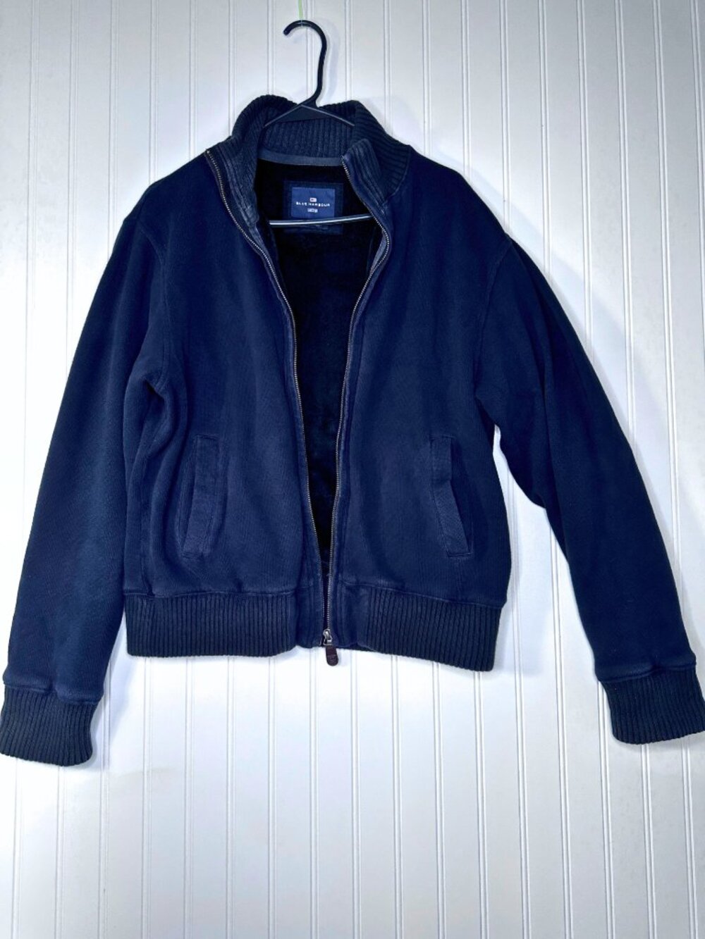 Blue Harbour Men's Full-Zip Ribbed Black Collar Bomber Sweater Jacket Size Small